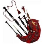 Scottish Bagpipe Silver Plain Mounts Black Finish Highland
