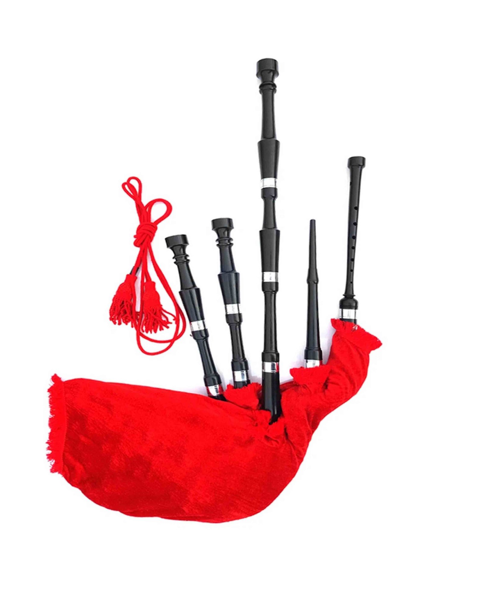 Scottish Plain Bagpipe Half Red Tartan Silver Mounts Scottish Plain Bagpipe Half Red Tartan Silver Mounts