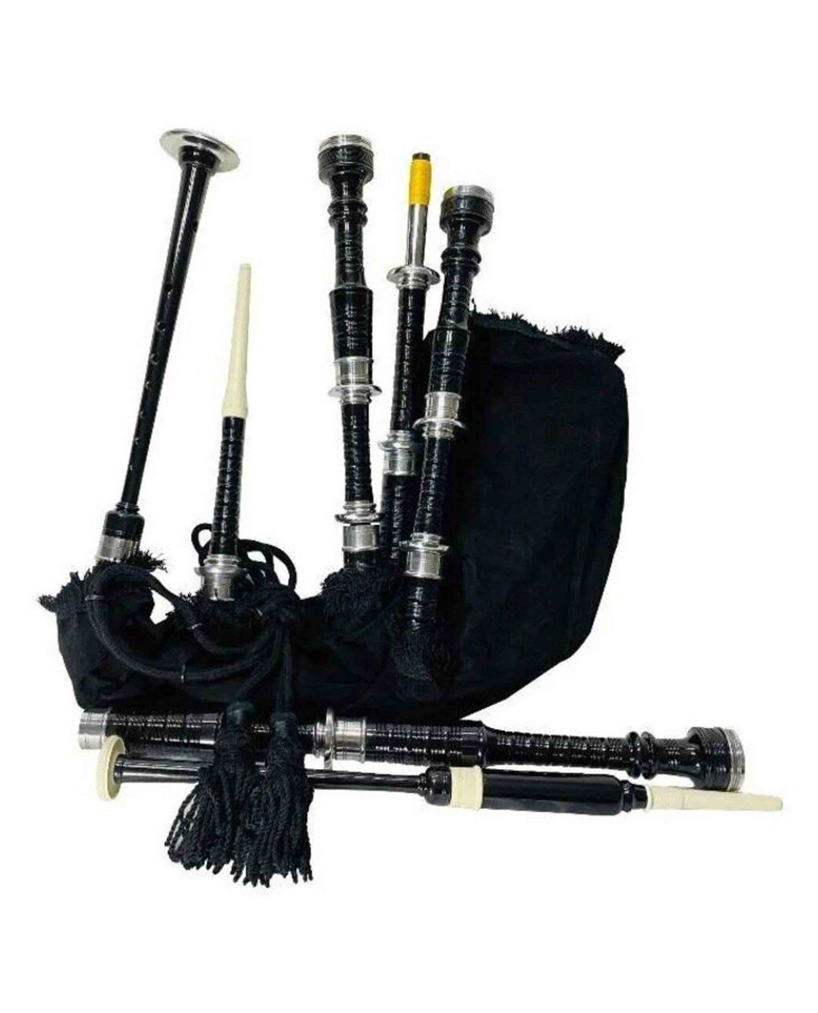 reat Highland Scottish Bagpipes Silver Mounts Black Rosewood reat Highland Scottish Bagpipes Silver Mounts Black Rosewood