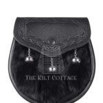 Black Leather Black Rabbit Fur Semi Dress Sporran
