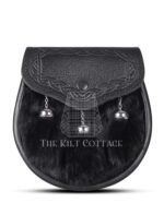 Black Leather Black Rabbit Fur Semi Dress Sporran