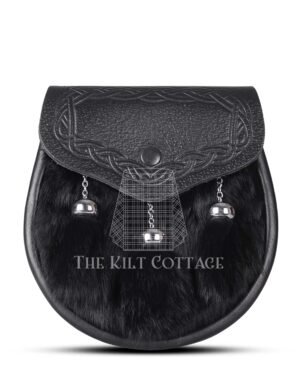 Black Leather Black Rabbit Fur Semi Dress Sporran