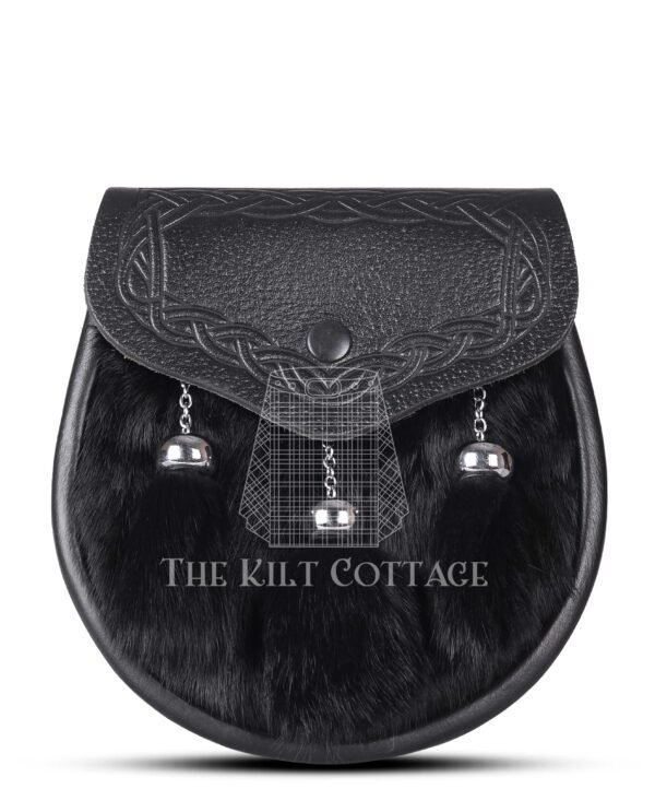 Black Leather Black Rabbit Fur Semi Dress Sporran