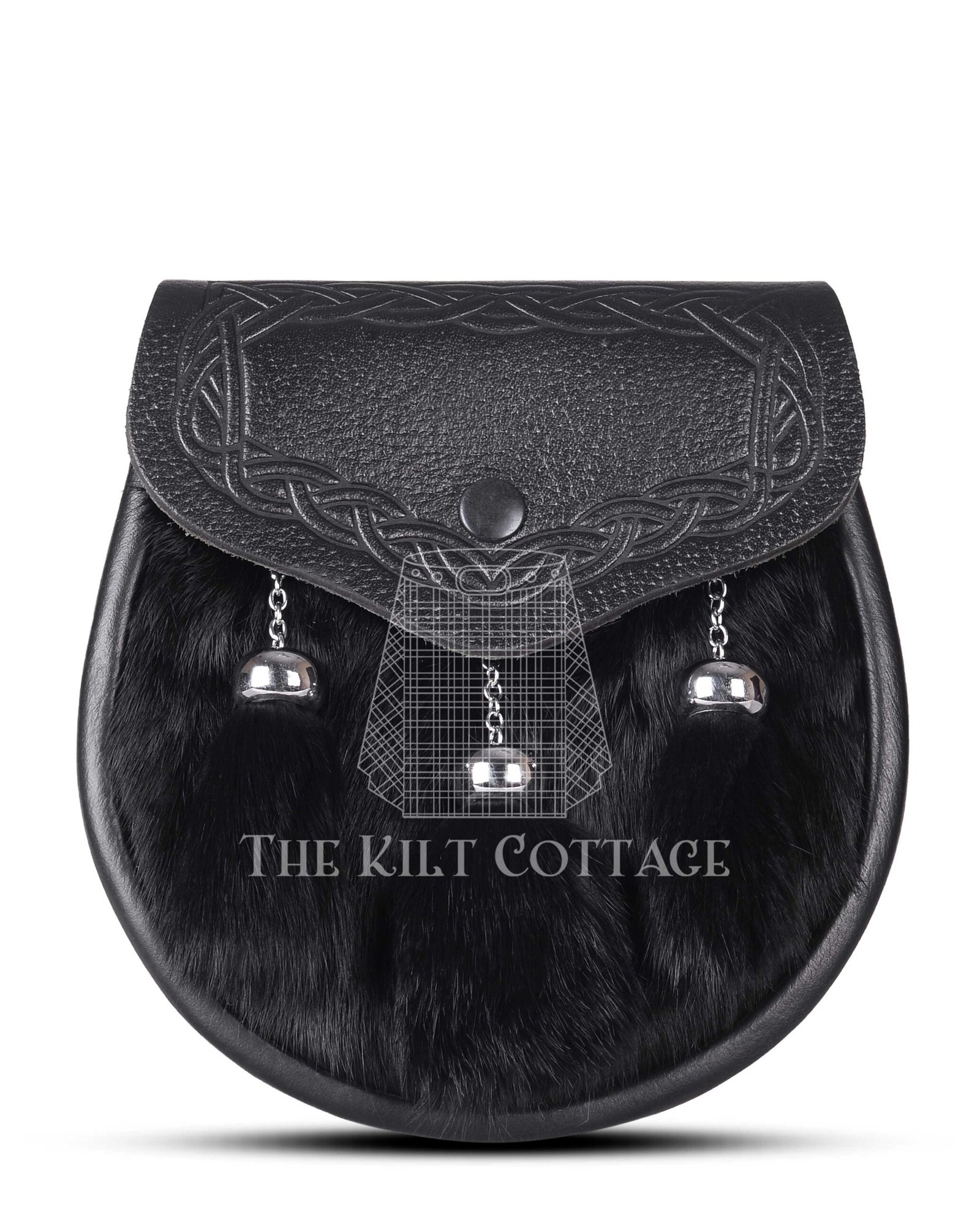 Black Leather Black Rabbit Fur Semi Dress Sporran