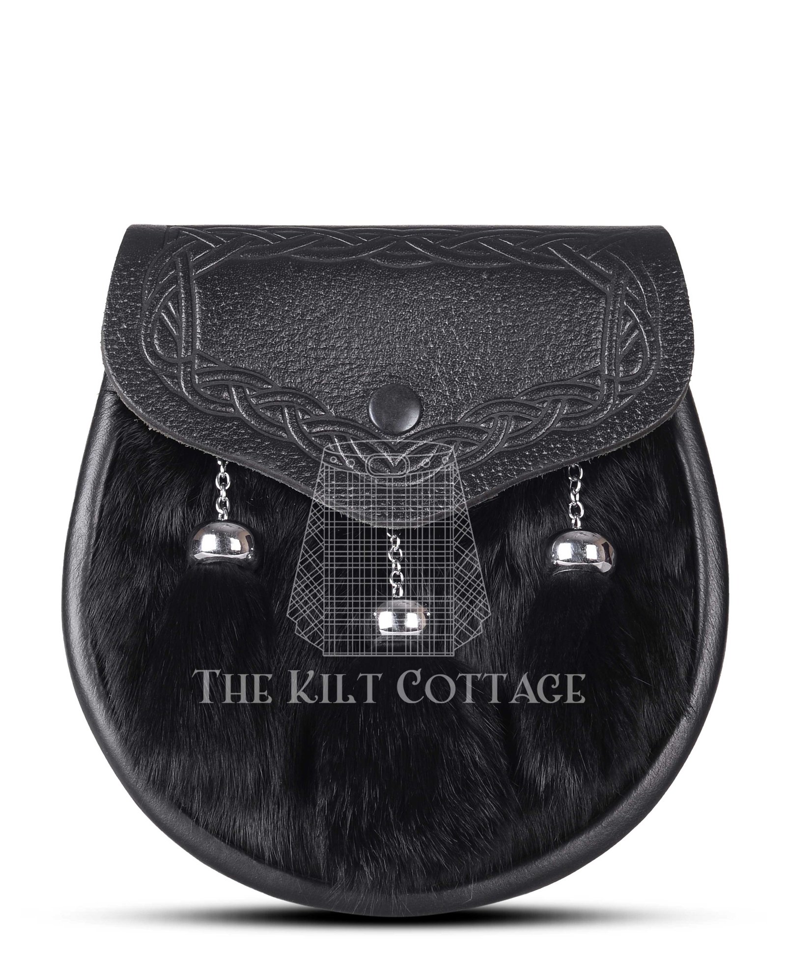 Black Leather Black Rabbit Fur Semi Dress Sporran
