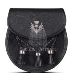 Black Leather Bovine Fur Cross Tassels Semi Dress Sporran