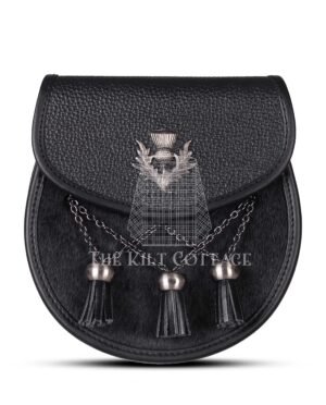 Black Leather Bovine Fur Cross Tassels Semi Dress Sporran