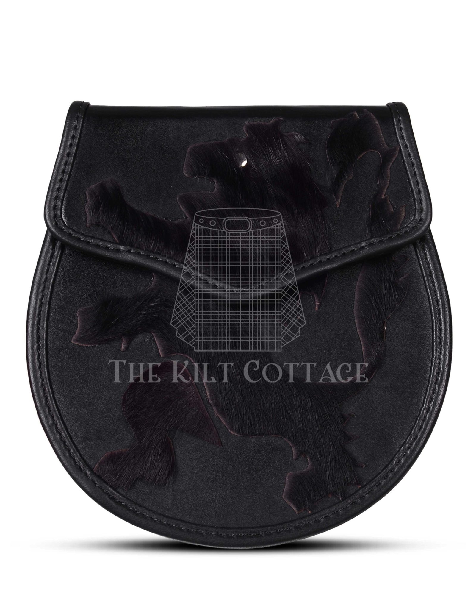 Rampant Lion Theme Black Leather Day Sporran