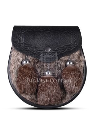 Black Leather Brown Rabbit Fur Semi Dress Sporran