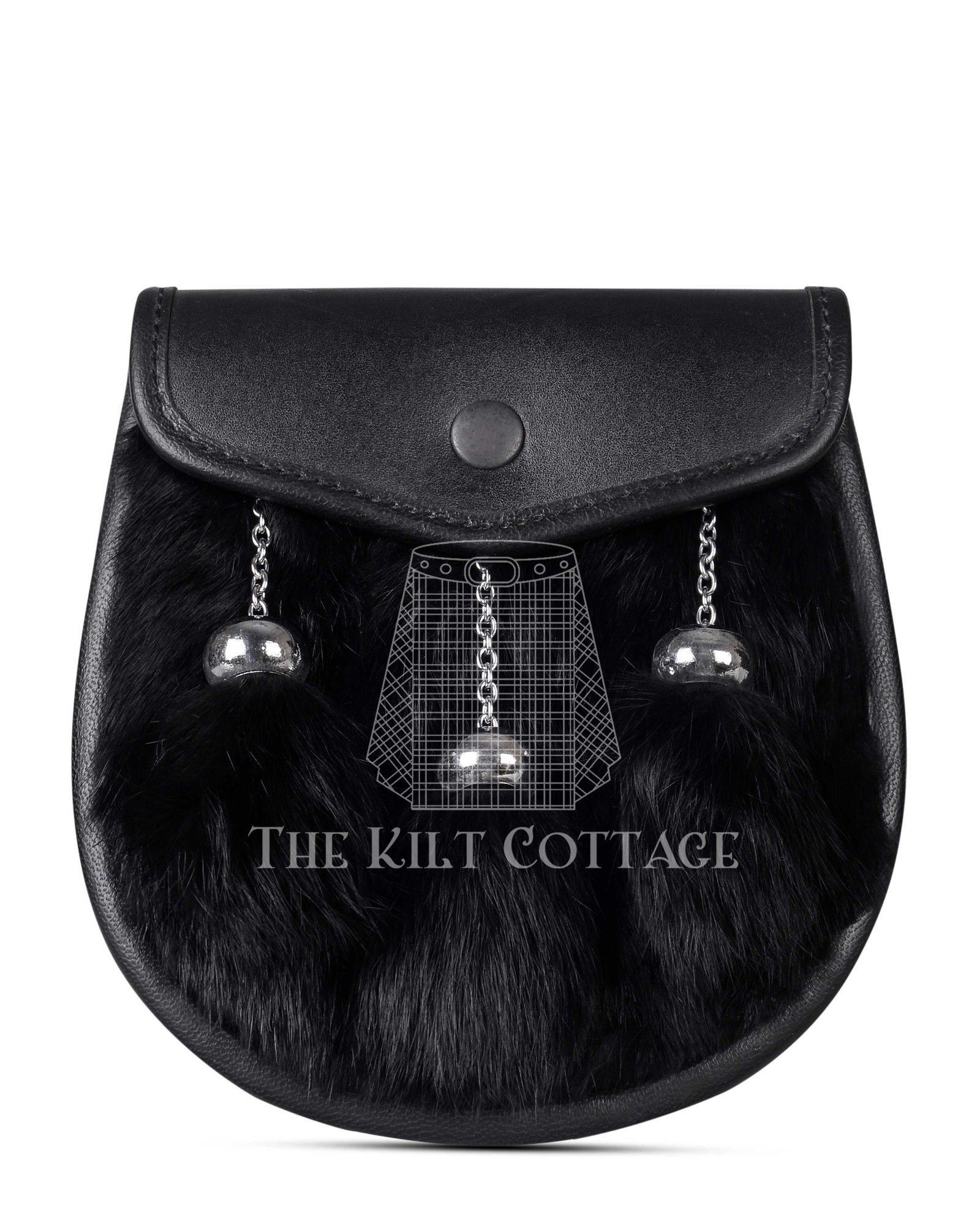 Black Leather Rabbit Fur Semi Dress Sporran Black Leather Rabbit Fur Semi Dress Sporran