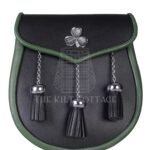Shamrock Emblem Black Leather Plain Day Sporran