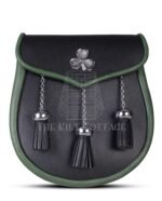 Shamrock Emblem Black Leather Plain Day Sporran