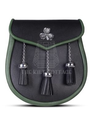 Shamrock Emblem Black Leather Plain Day Sporran
