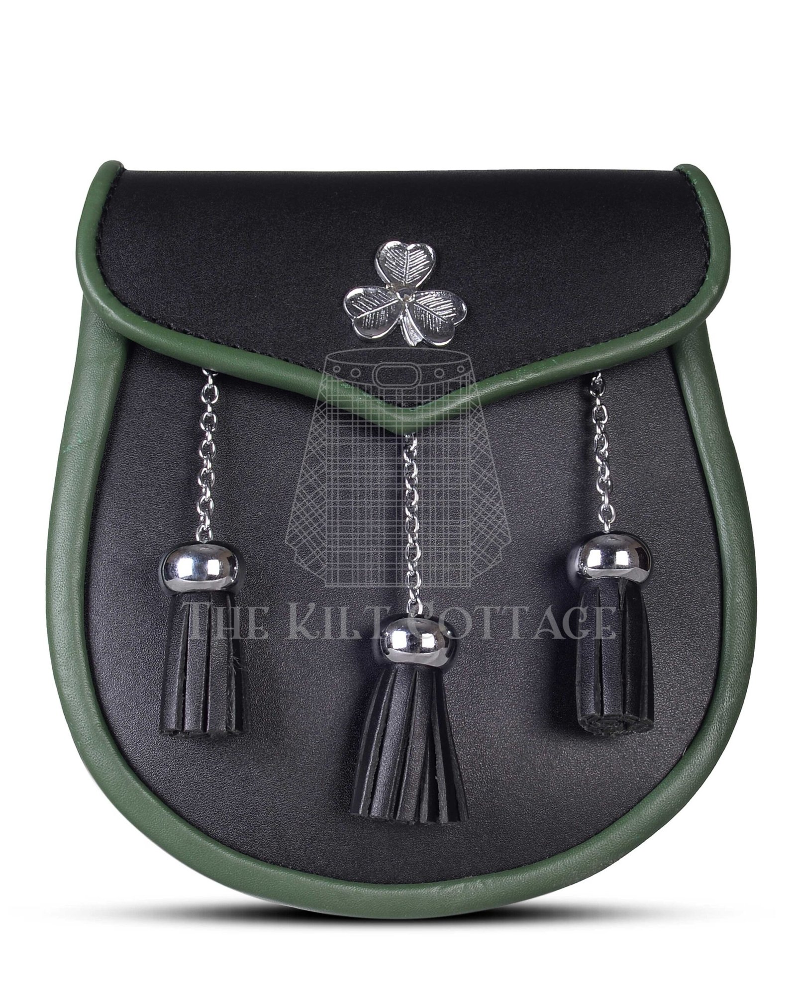 Shamrock Emblem Black Leather Plain Day Sporran