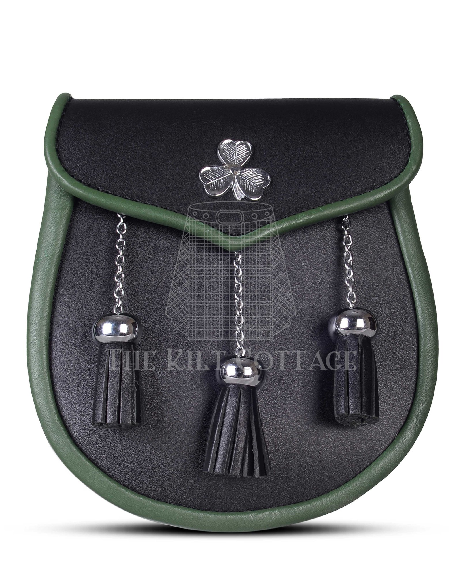 Shamrock Emblem Black Leather Plain Day Sporran Shamrock Emblem Black Leather Plain Day Sporran