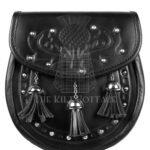 Thistle Emboosed Black Leather Day Sporran