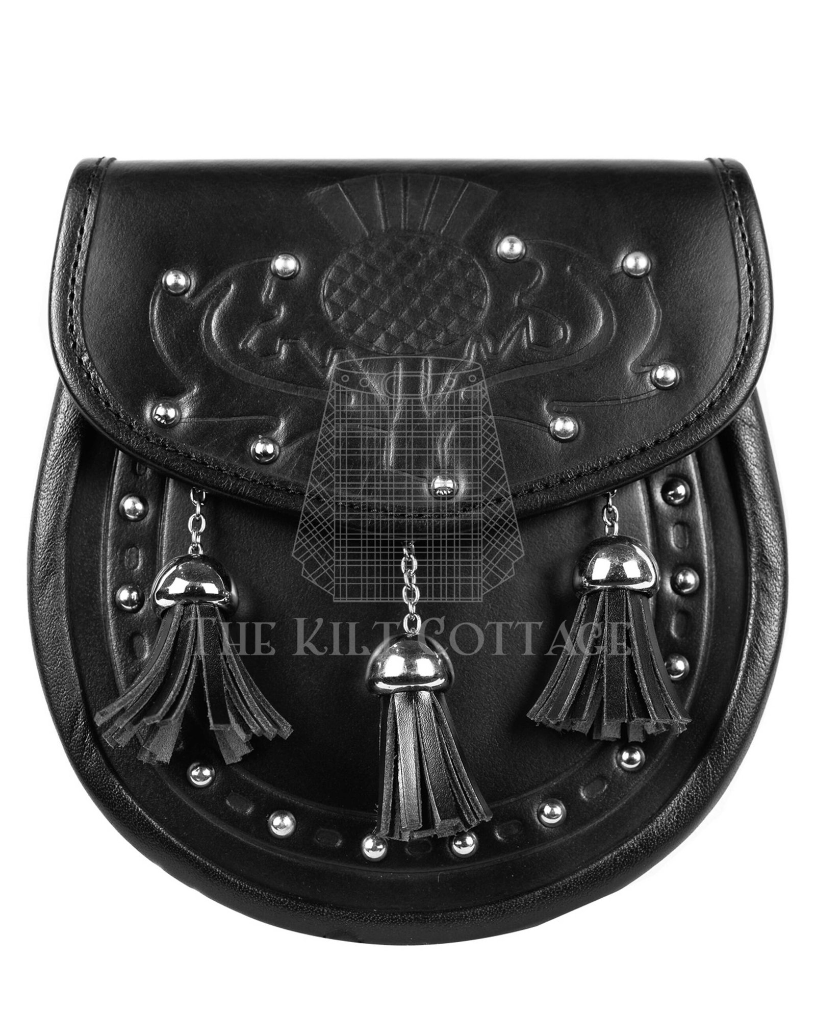 Thistle Emboosed Black Leather Day Sporran