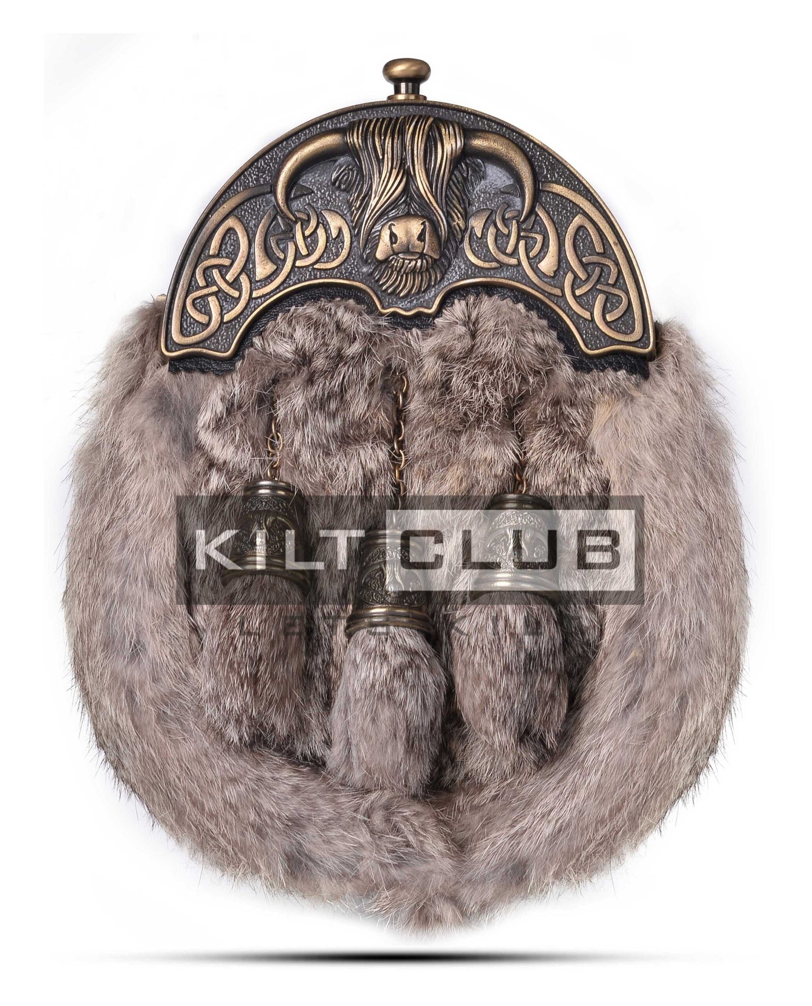 Brass Highland Cow Brown Rabbit Fur Full Dress Sporran