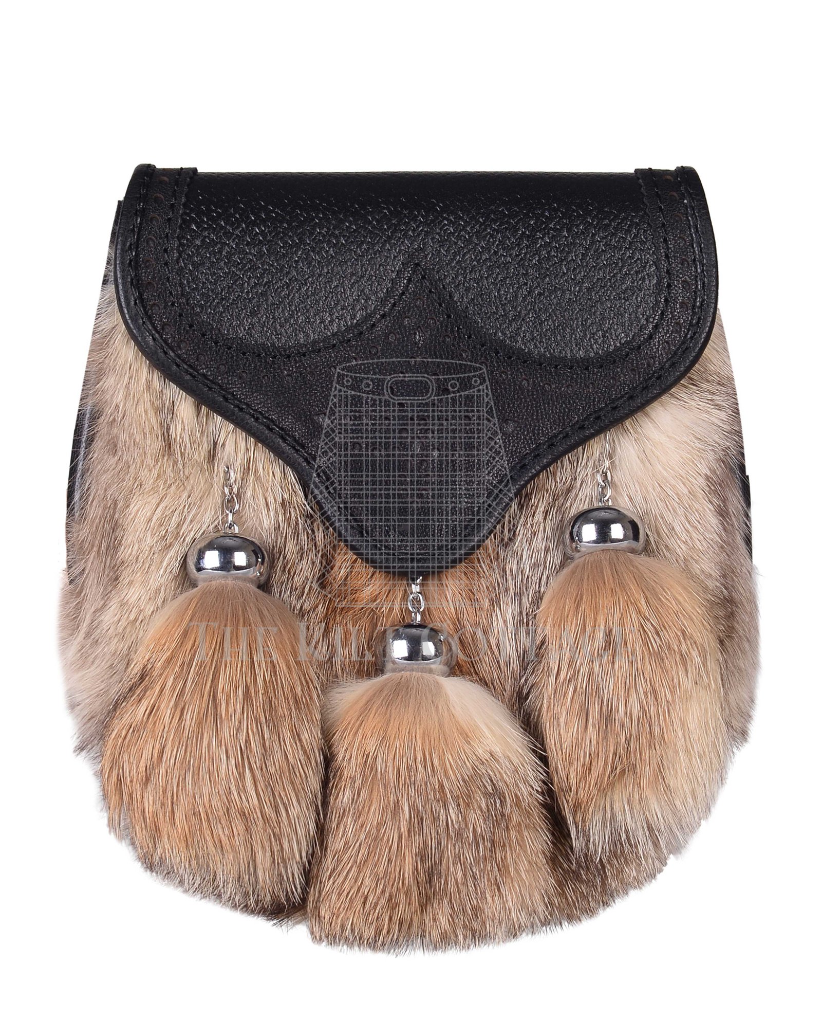 Coyote Fur Black Leather Bumble Bee Flap Semi Dress Sporran Coyote Fur Black Leather Bumble Bee Flap Semi Dress Sporran