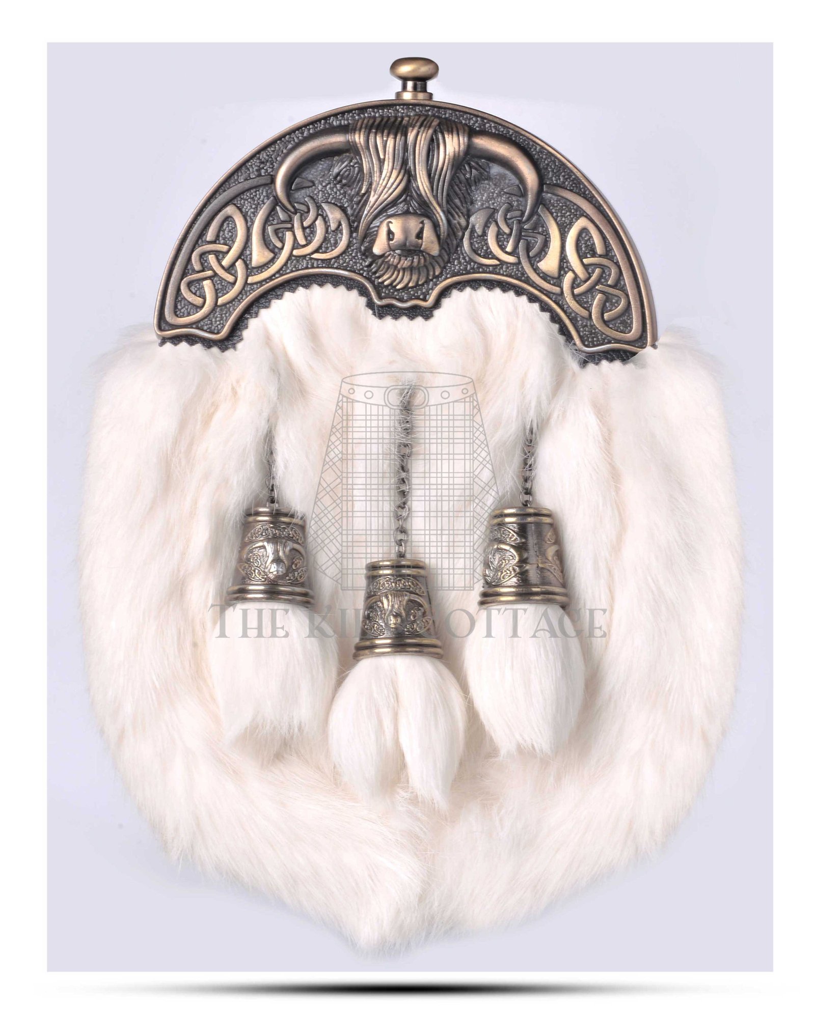 Brass Highland Cow White Rabbit Full Dress Sporran Brass Highland Cow White Rabbit Full Dress Sporran