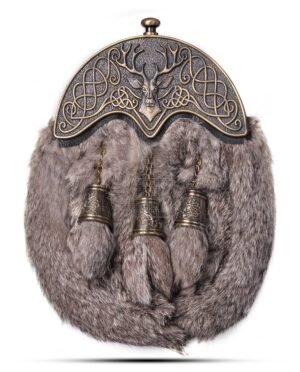 Brass Stag Head Brown Rabbit Fur Full Dress Sporran
