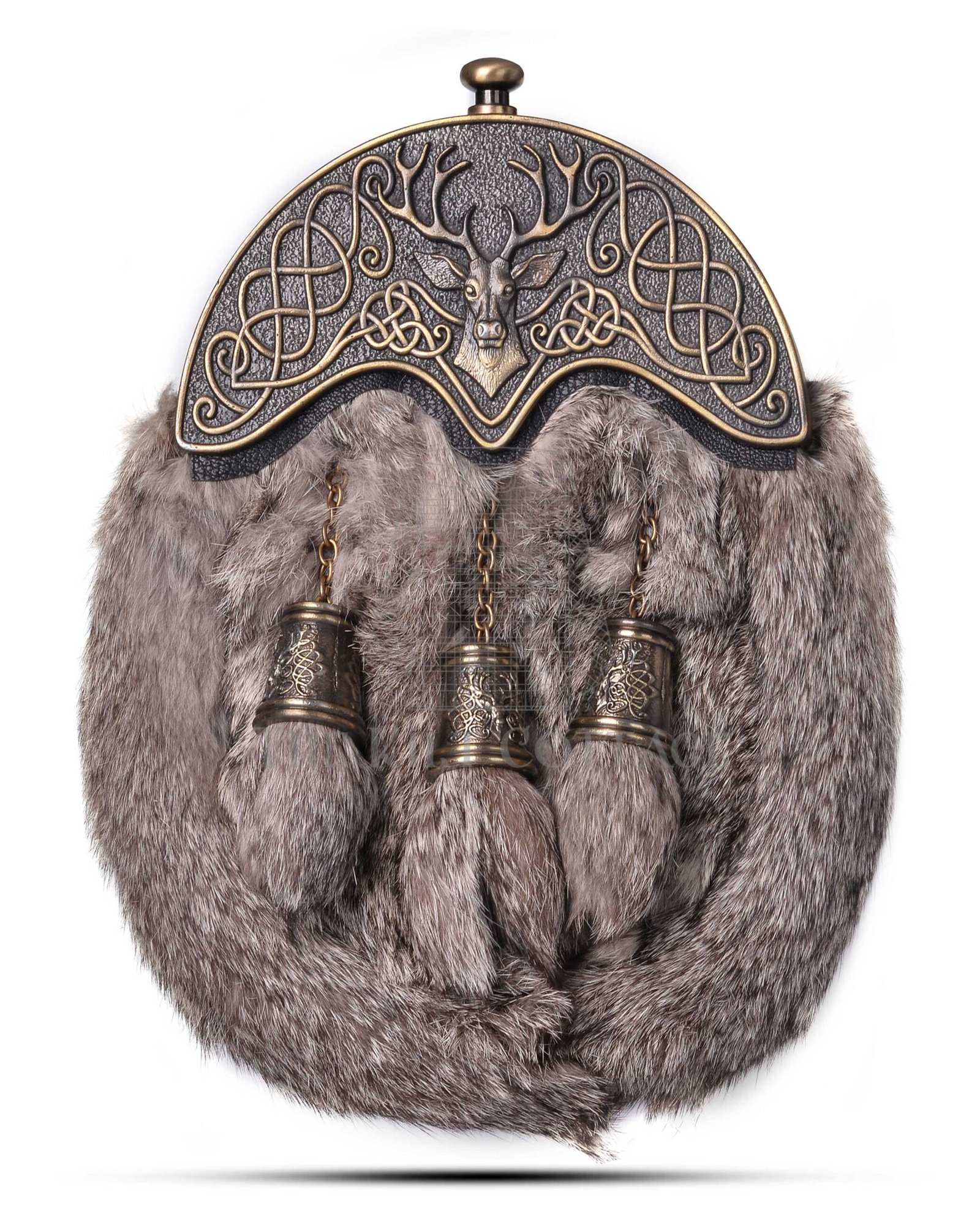 Brass Stag Head Brown Rabbit Fur Full Dress Sporran