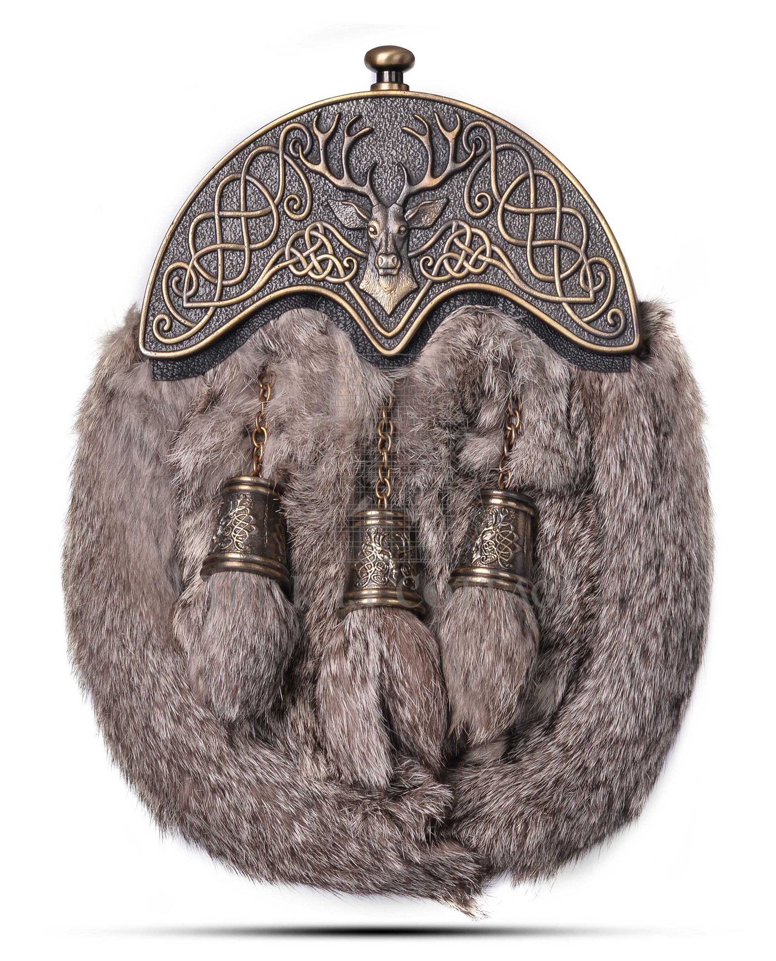 Brass Stag Head Brown Rabbit Fur Full Dress Sporran Brass Stag Head Brown Rabbit Fur Full Dress Sporran