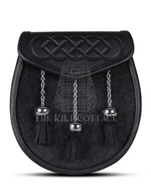 Celtic Knot Embossed Black Bovine Fur Semi Dress Sporran