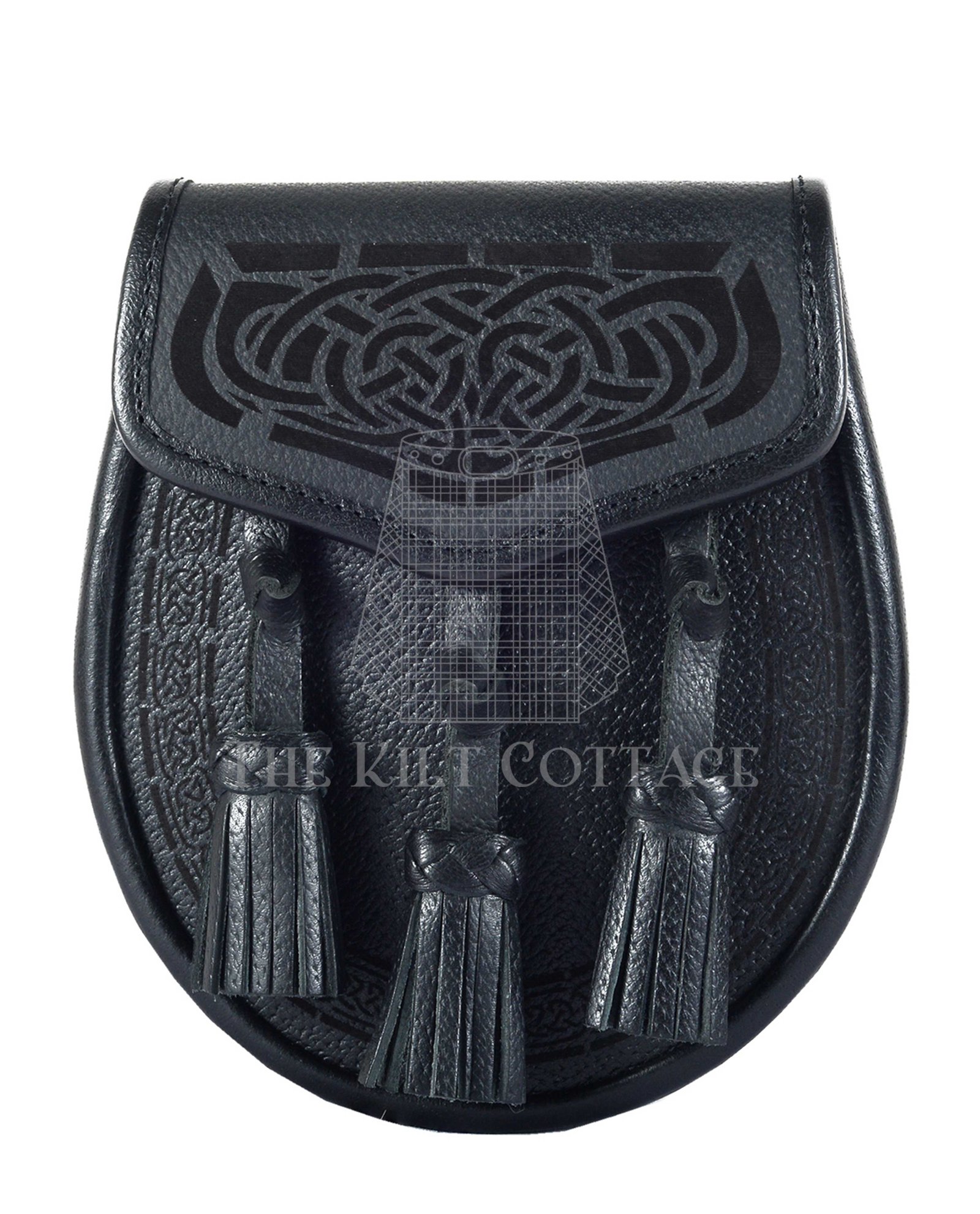 Black Leather Celtic Knot Laser Etch Day Sporran Black Leather Celtic Knot Laser Etch Day Sporran