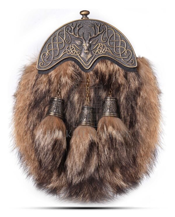 Brass Stag Head Coyote Fur Full Dress Sporran