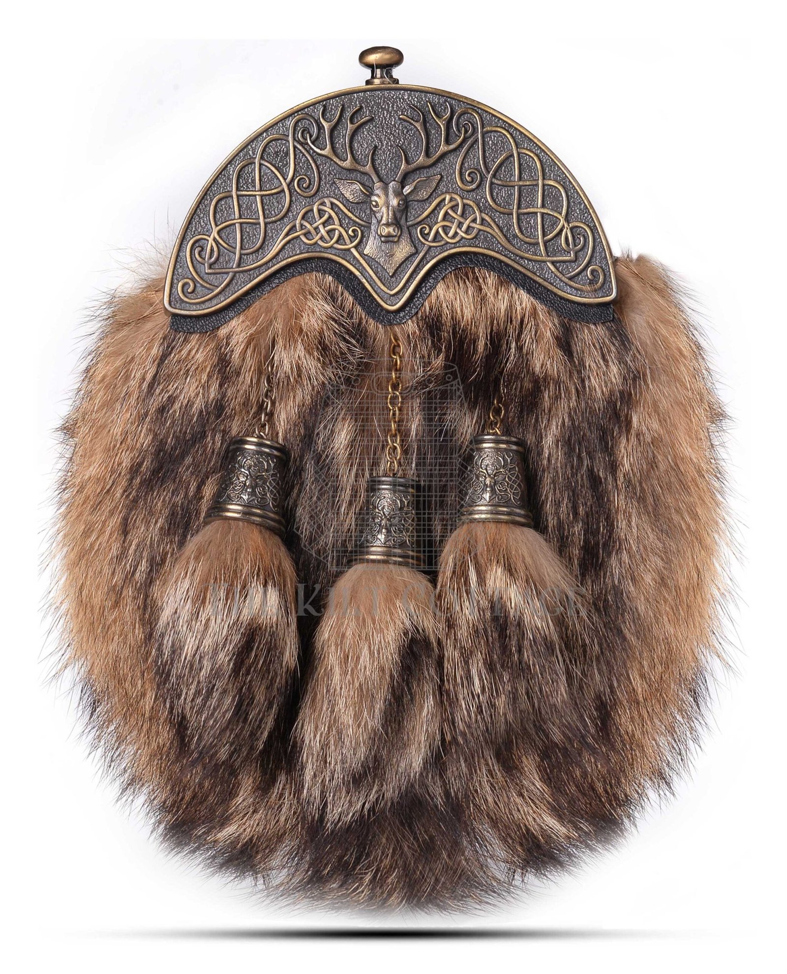 Brass Stag Head Coyote Fur Full Dress Sporran