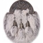 Brass Thistle Semi White Fur Full Dress Sporran
