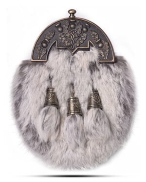 Brass Thistle Semi White Fur Full Dress Sporran