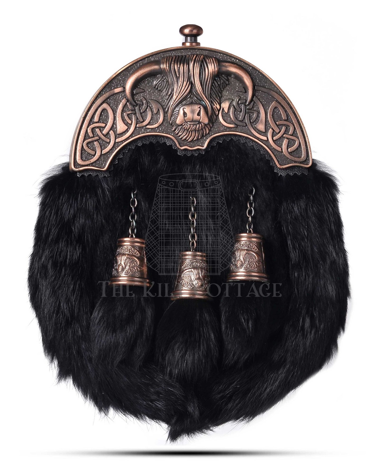 Bronze Highland Cow Black Rabbit Fur Full Dress Sporran