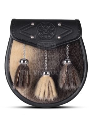 Special Embossed Black Leather Seal Fur Semi Dress Sporran