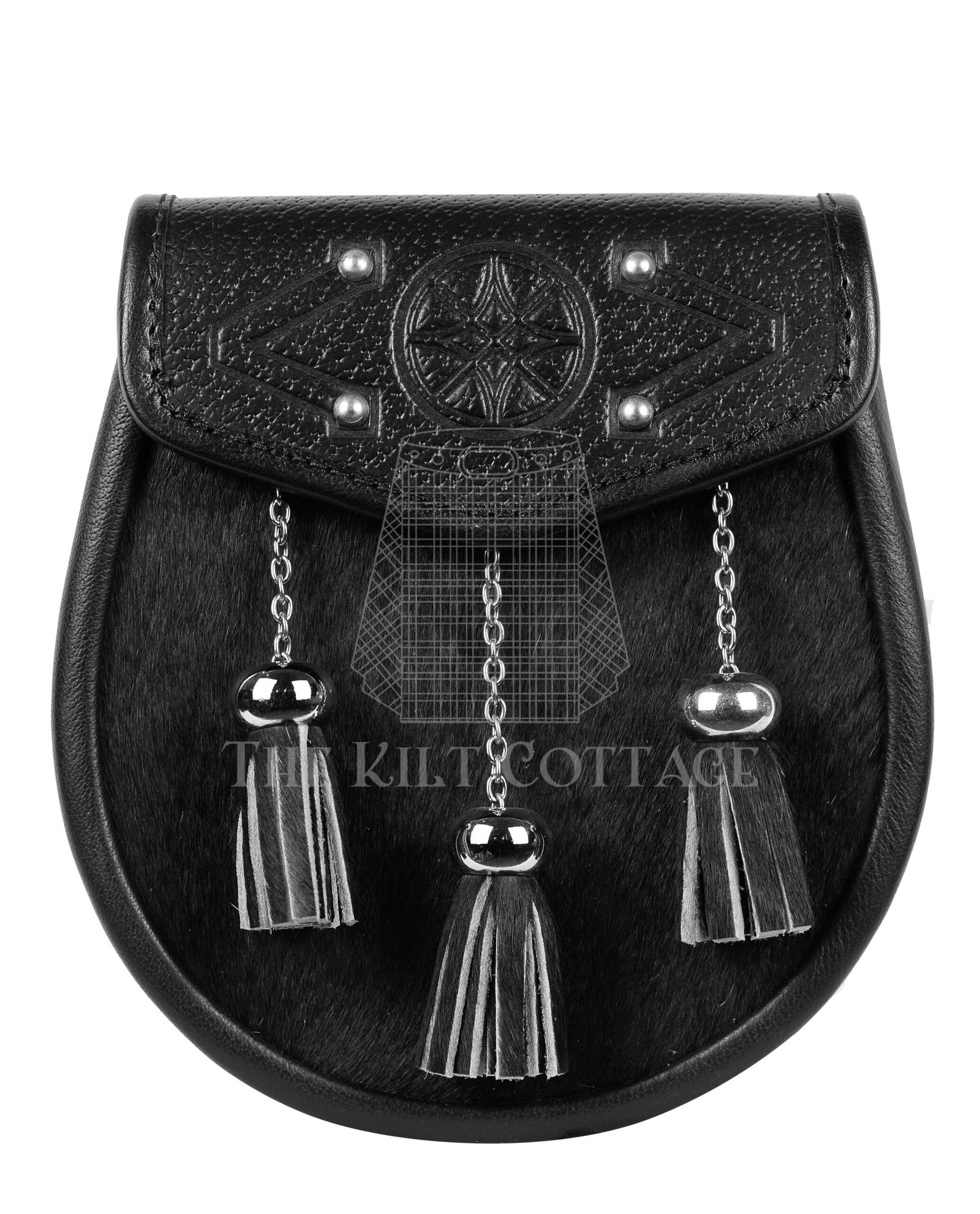 Special Embossed Black Leather Semi Dress Sporran