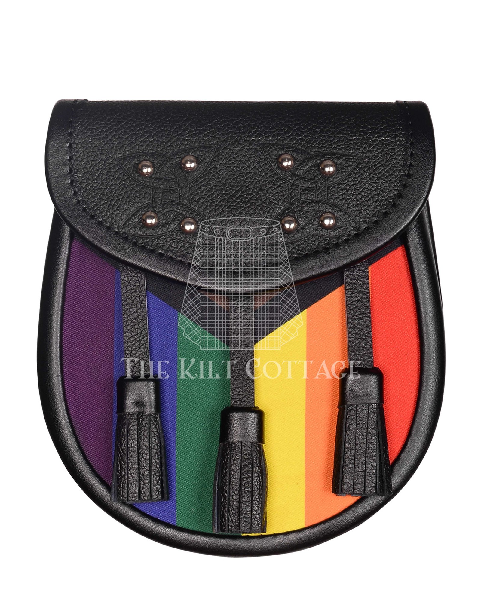 Black Leather LGBTQ Pride Flag Dress Sporran Black Leather LGBTQ Pride Flag Dress Sporran