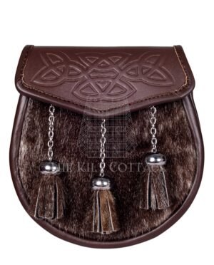 Special Embossed Brown Leather Seal Fur Semi Dress Sporran
