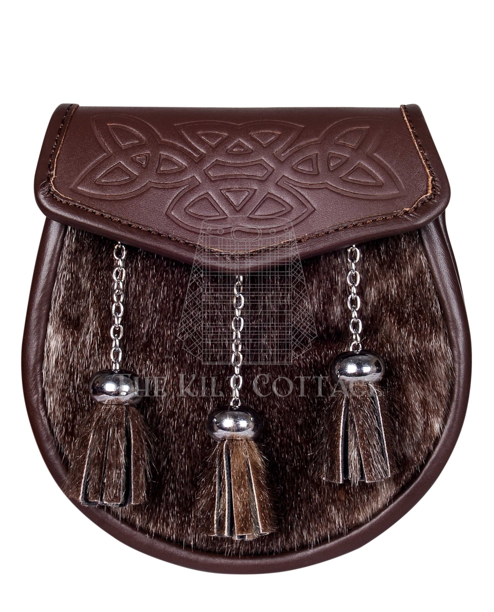 Special Embossed Brown Leather Seal Fur Semi Dress Sporran