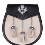 Emblem Black Leather White Bovine Fur Semi Dress Sporran