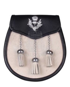 Emblem Black Leather White Bovine Fur Semi Dress Sporran