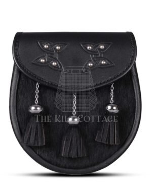 Celtic Knots Black leather Black Bovine Fur Semi Dress Sporran