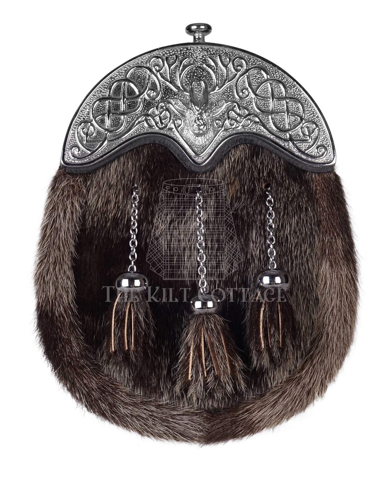 Silver Stag Head Dark Seal Fur Full Dress