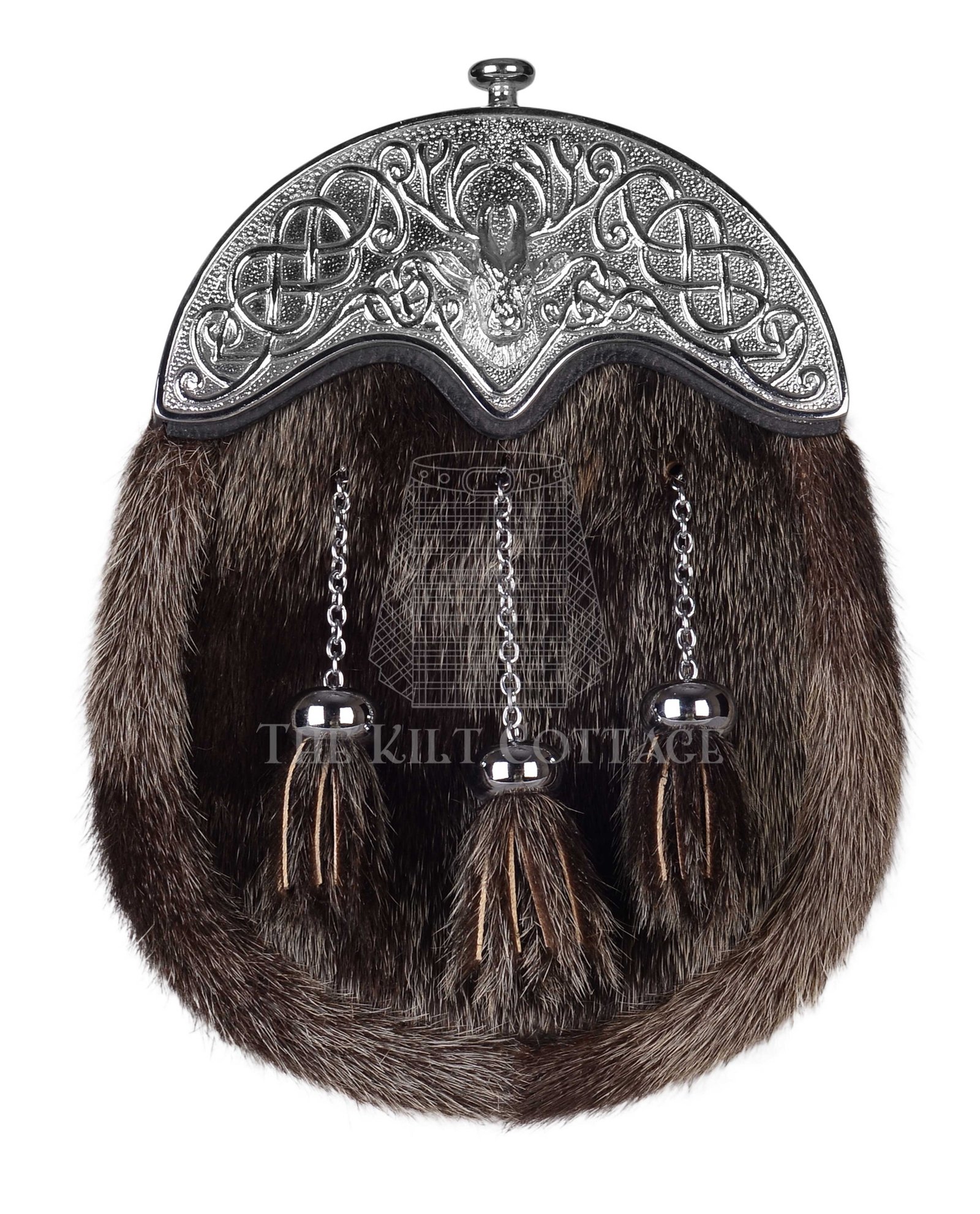 Silver Stag Head Dark Seal Fur Full Dress Silver Stag Head Dark Seal Fur Full Dress
