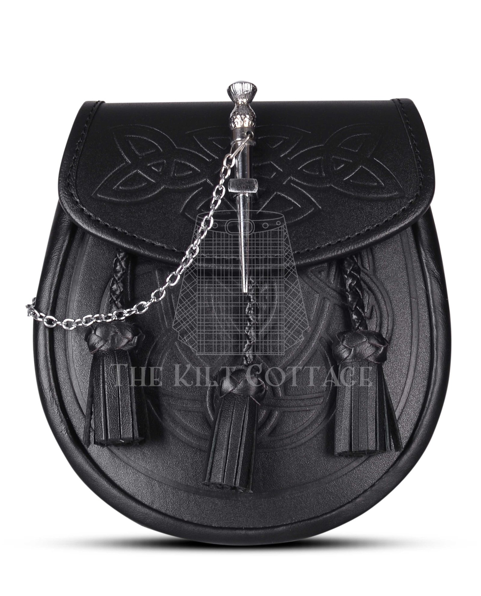 Black Leather Pin Lock Embossed Day Sporran Black Leather Pin Lock Embossed Day Sporran