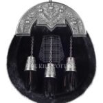 Nickel Brushed Thistle Black Seal Fur Full Dress Sporran