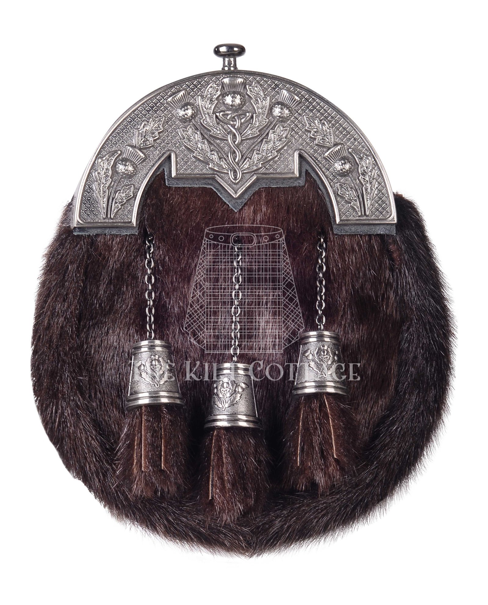Nickle Brushed Thistle Brown Seal Fur Full Dress Sporran Nickle Brushed Thistle Brown Seal Fur Full Dress Sporran