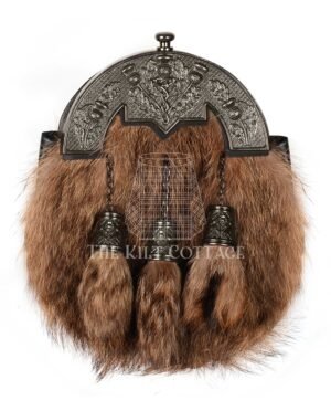 Nickel Brushed Thistle Coyote Fur Full Dress Sporran