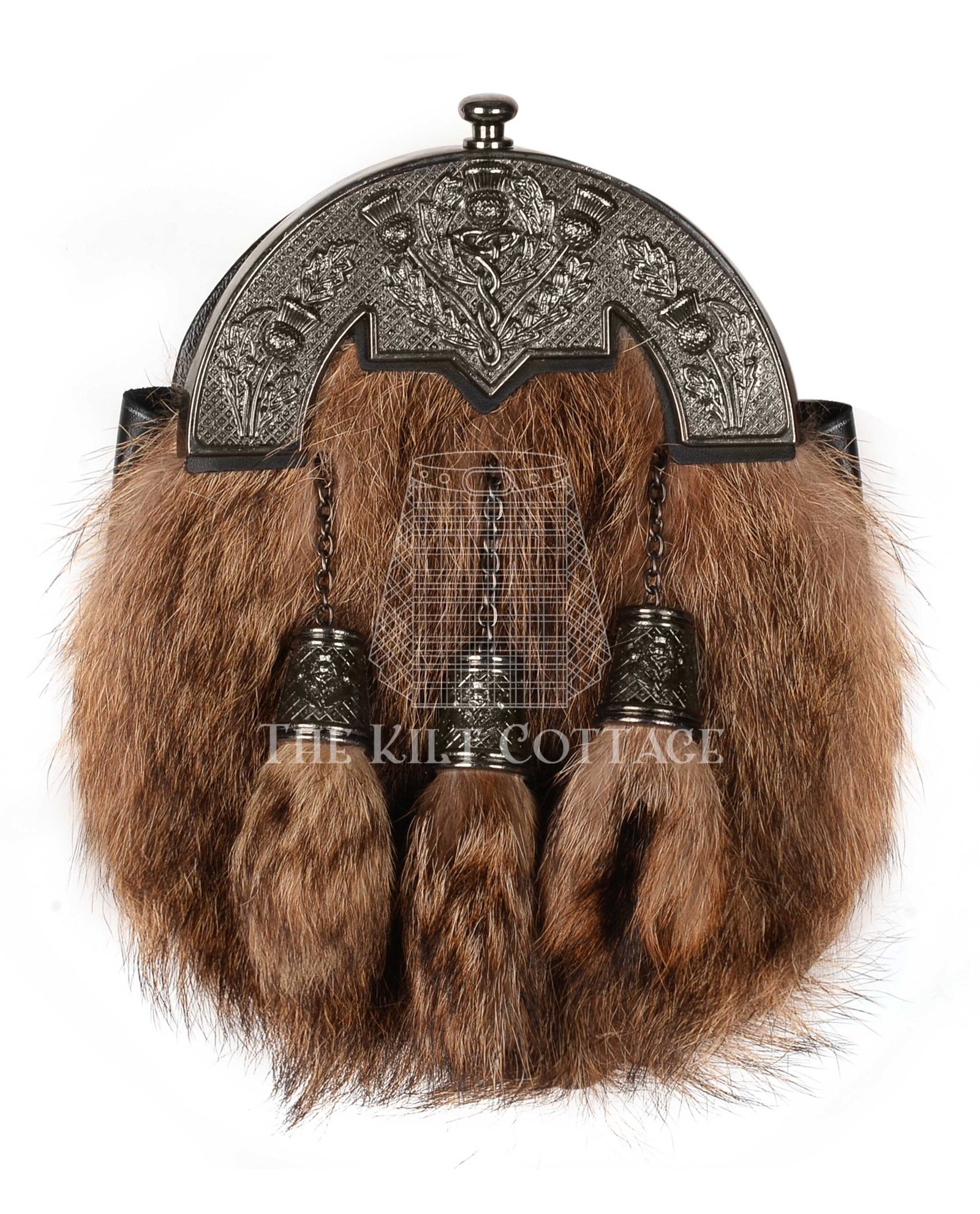 Nickel Brushed Thistle Coyote Fur Full Dress Sporran