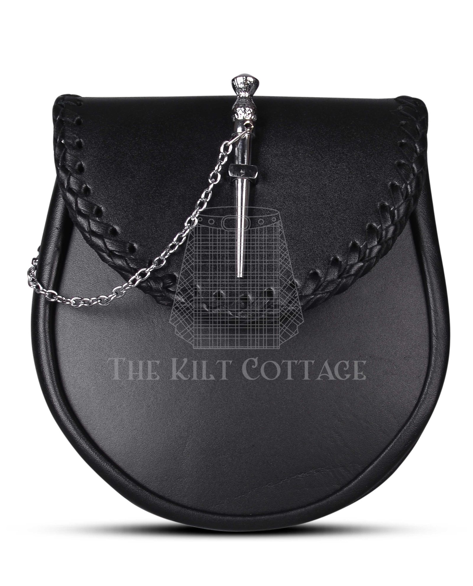Black Leather Pin Lock Plain Day Sporran